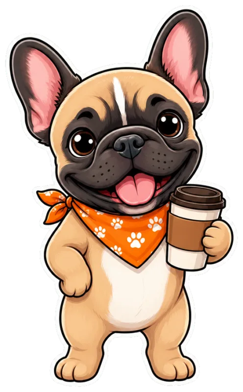 Mascota de bulldog con café